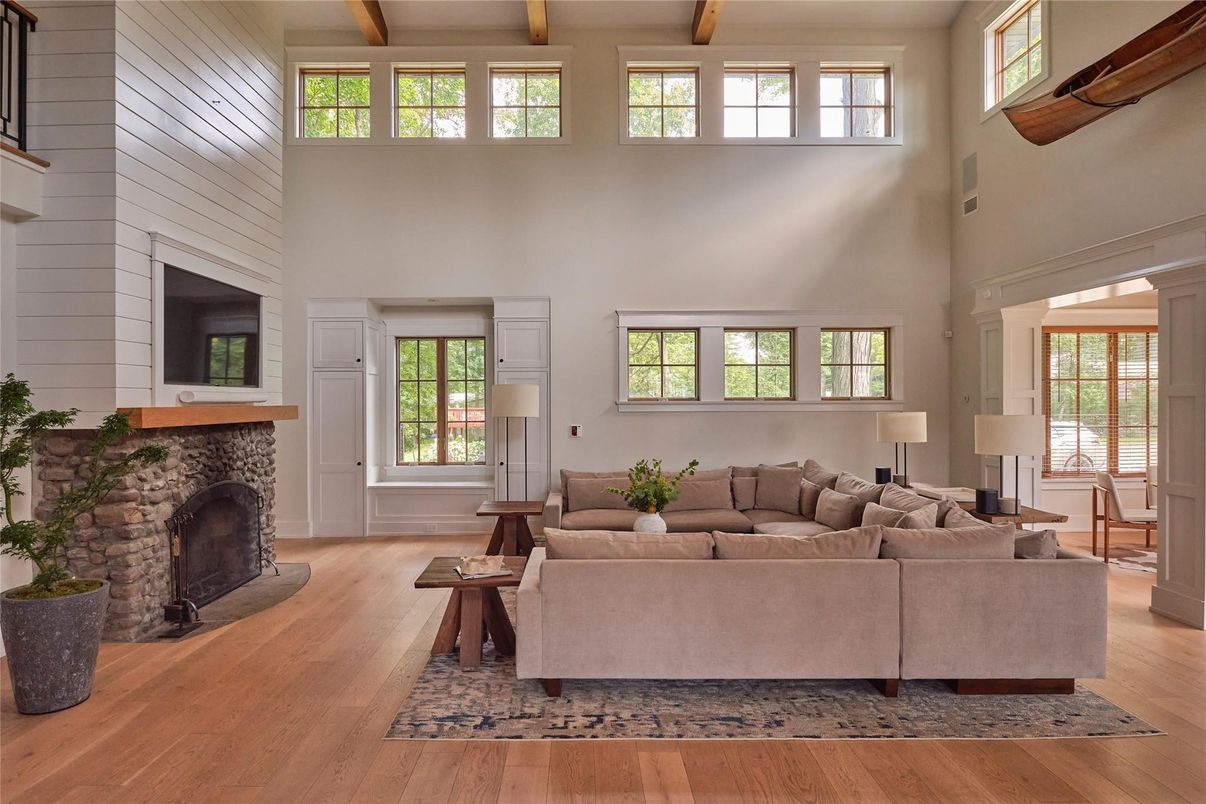 Fireplace, Interior, Living room, Wooden Beams, Wood Texture Flooring