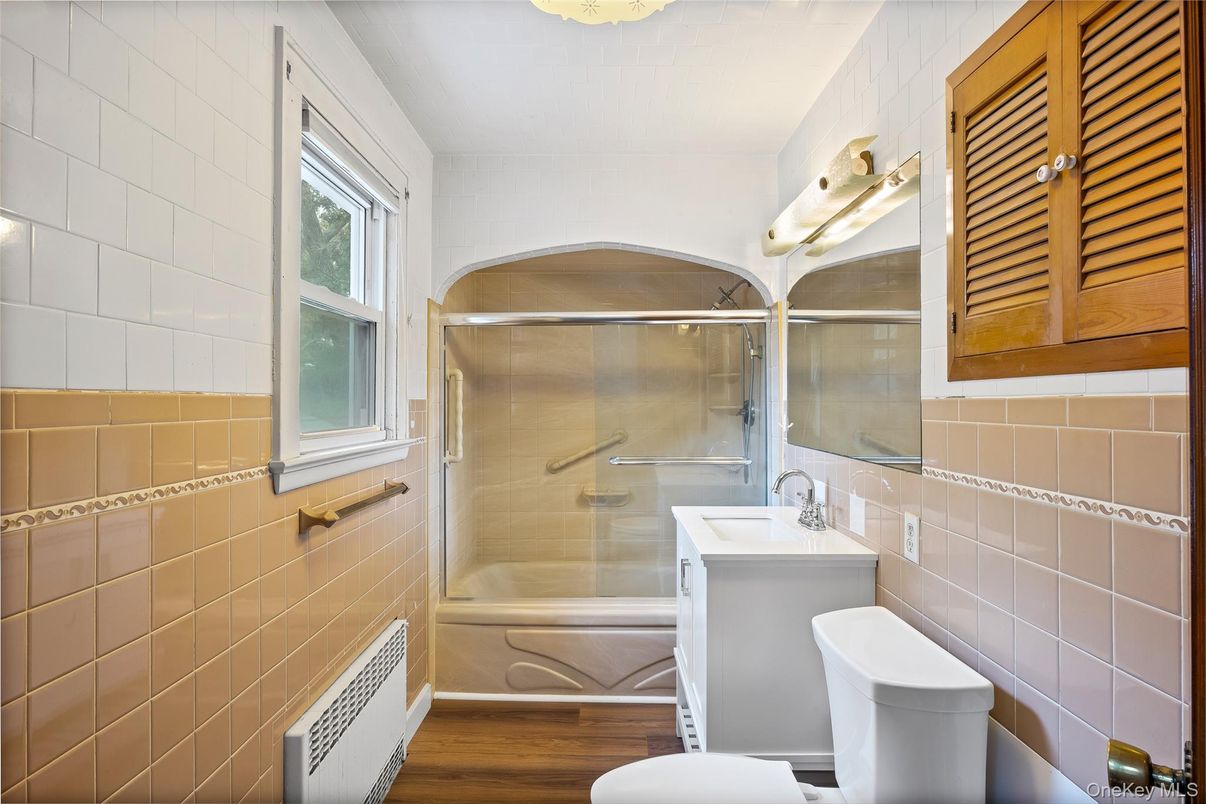 Bathroom, Glass Shower, Interior, Wood Texture Flooring