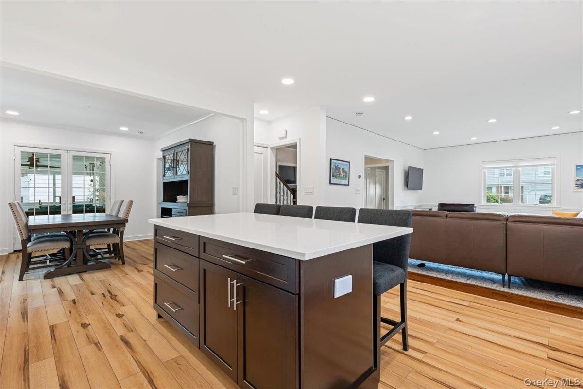 Dining room, Interior, Kitchen, Living room, Recessed Lighting, Wood Texture Flooring