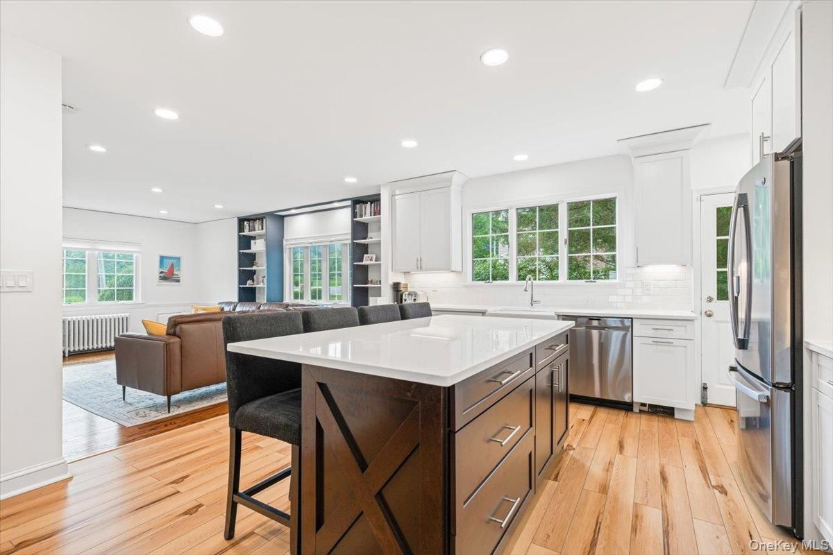 Interior, Kitchen, Living room, Recessed Lighting, Stainless Steel Appliances, Wood Texture Flooring