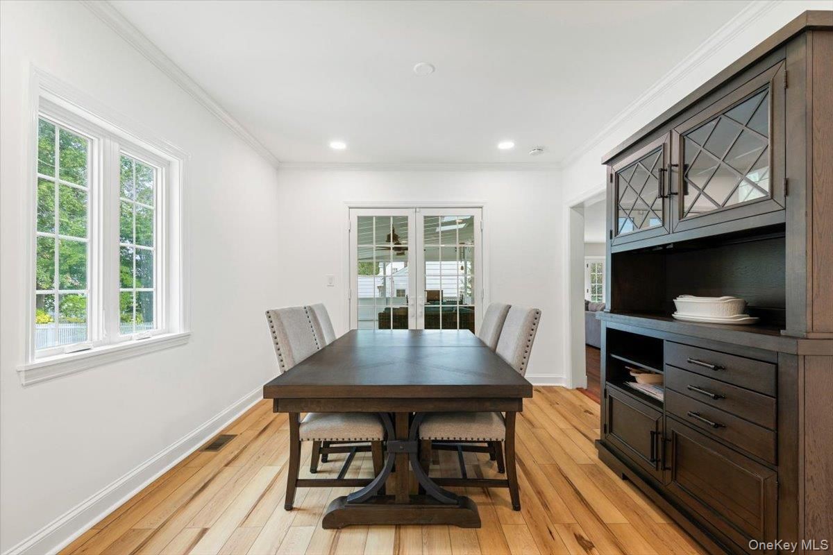 Dining room, Interior, Recessed Lighting, Wood Texture Flooring