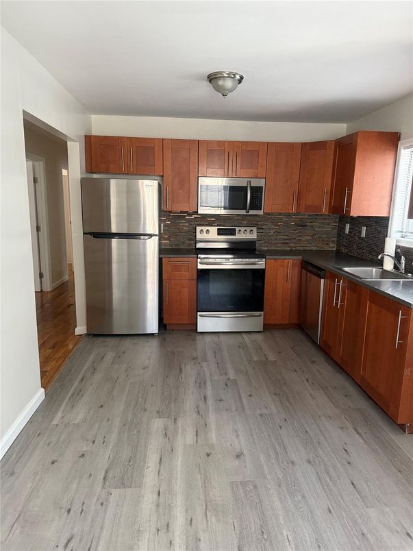 Interior, Kitchen, Stainless Steel Appliances, Wood Texture Flooring