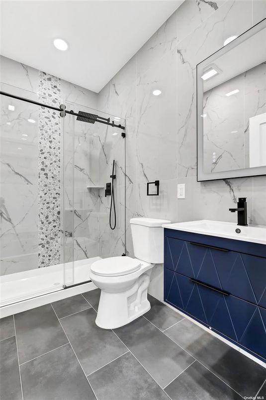 Bathroom, Glass Shower, Interior, Marble Walls, Recessed Lighting