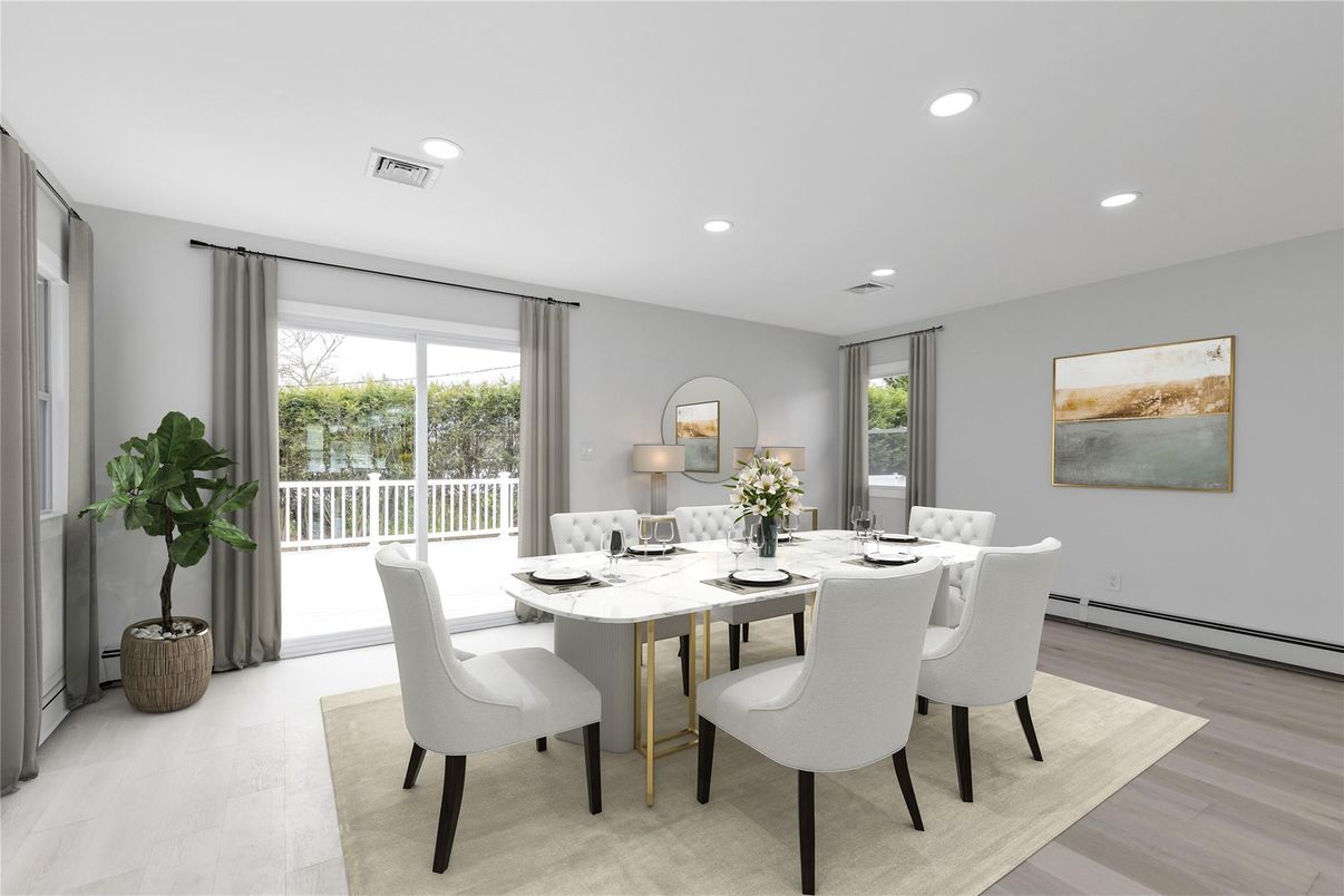 Dining room, Interior, Recessed Lighting, Wood Texture Flooring