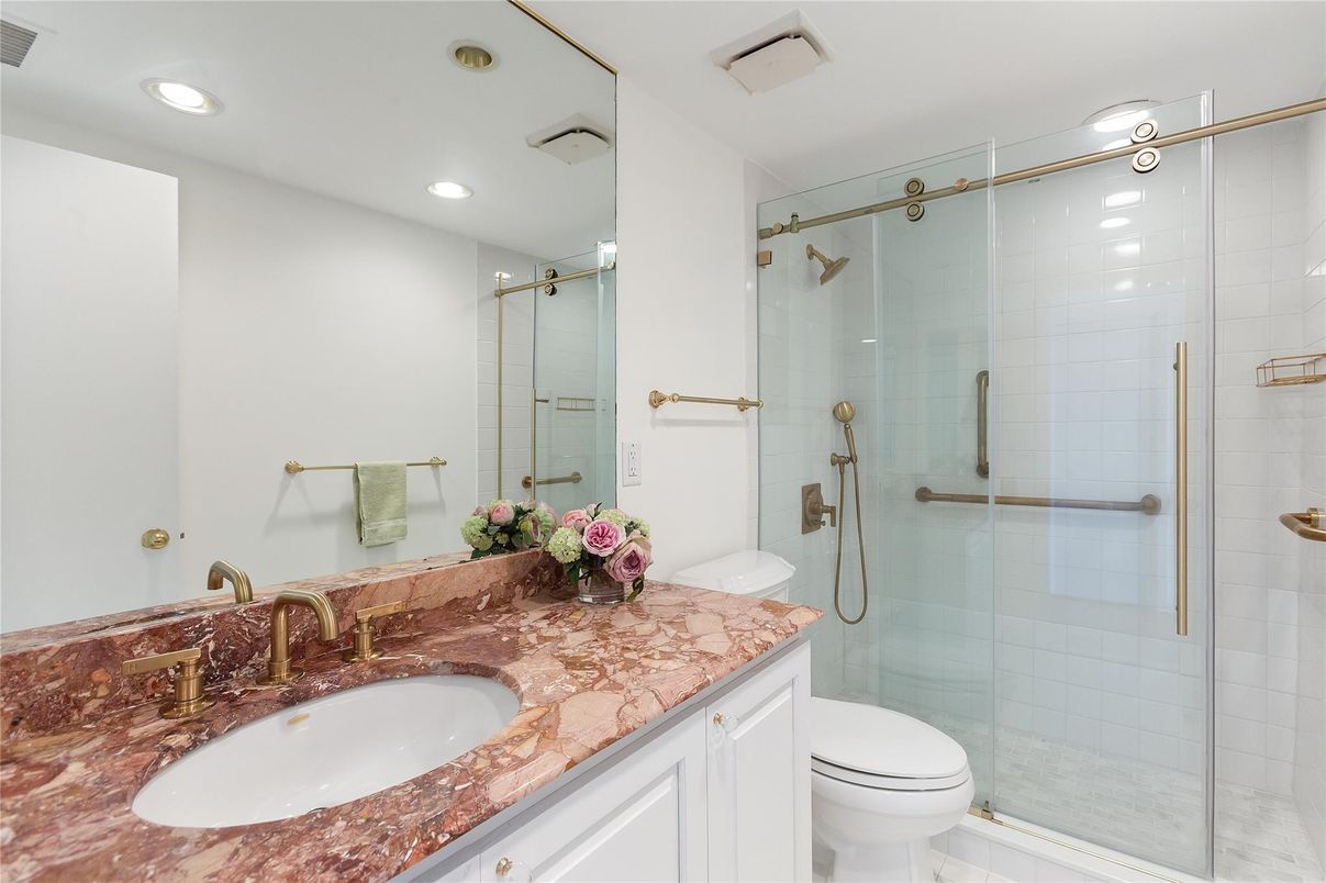Bathroom, Dual Sink Vanities, Glass Shower, Interior, Recessed Lighting