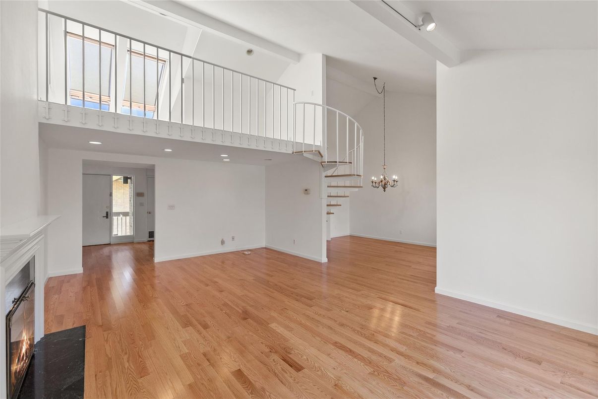 Fireplace, Interior, Recessed Lighting, Wood Texture Flooring