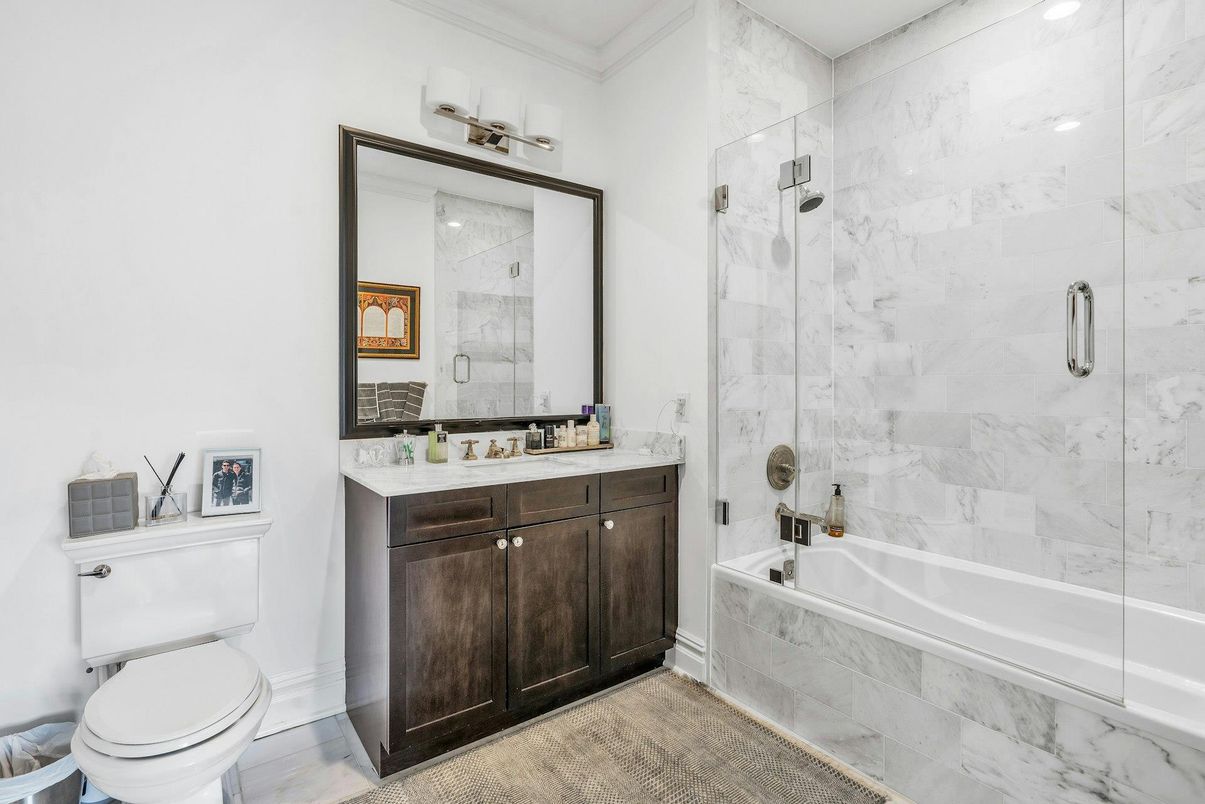 Bathroom, Glass Shower, Interior, Marble Walls, Recessed Lighting