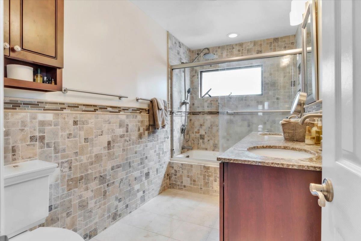 Bathroom, Glass Shower, Interior, Recessed Lighting, Stone Walls