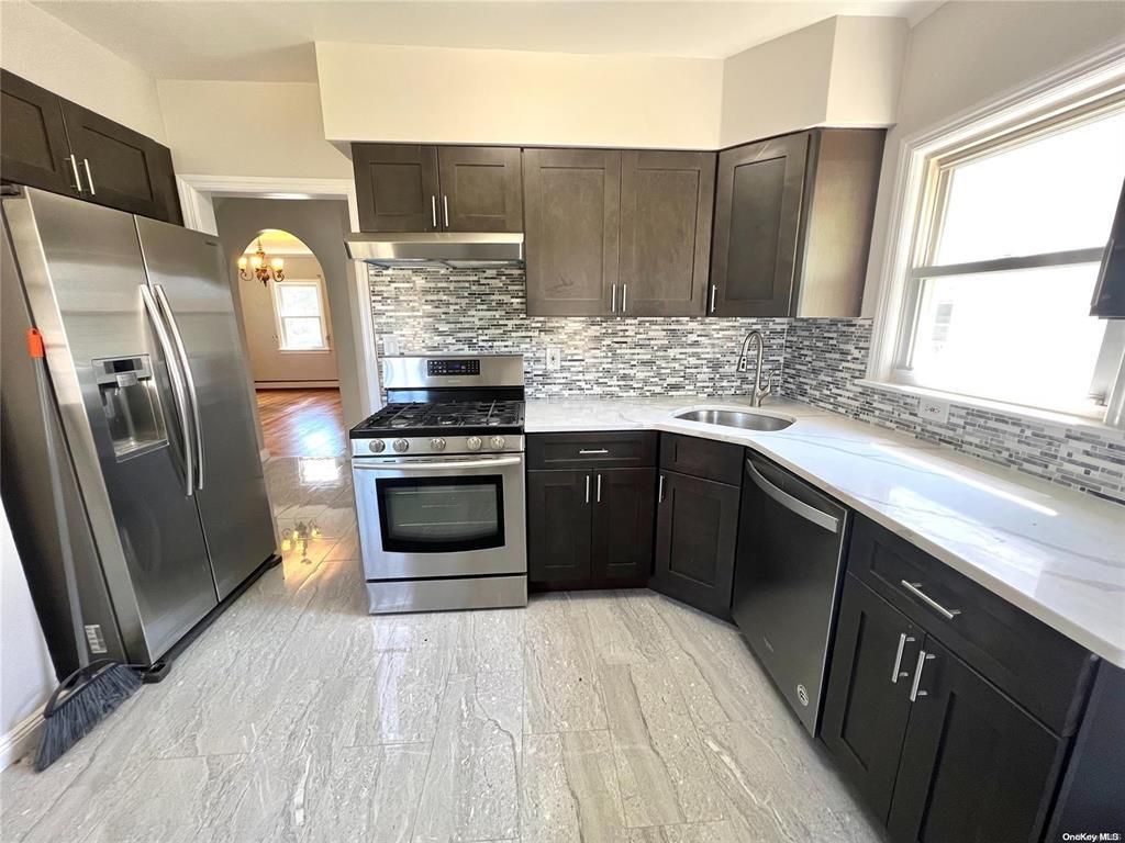 Interior, Kitchen, Marble, Stainless Steel Appliances, Wood Texture Flooring