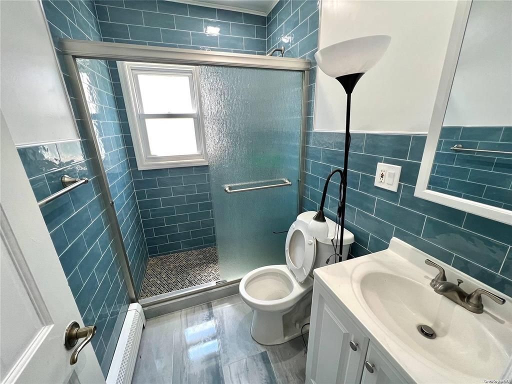 Bathroom, Glass Shower, Interior, Wood Texture Flooring