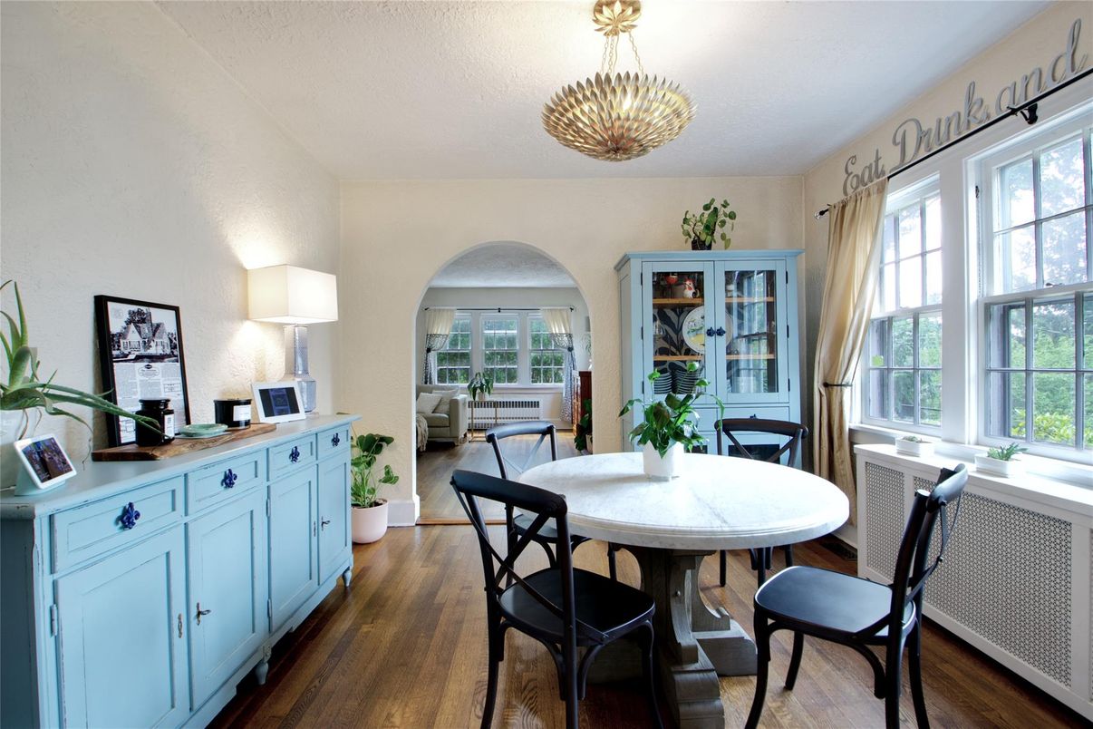 Dining room, Interior, Pendant Lights, Wood Texture Flooring