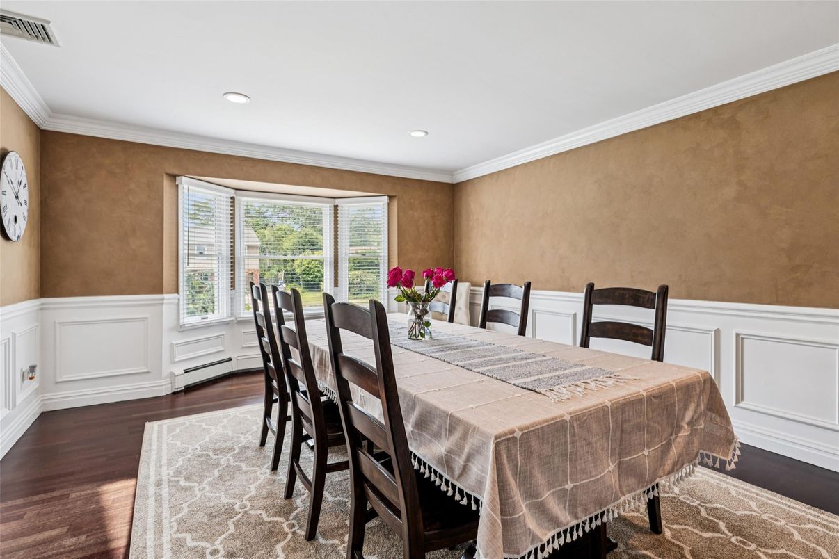 Dining room, Interior, Recessed Lighting, Wood Texture Flooring