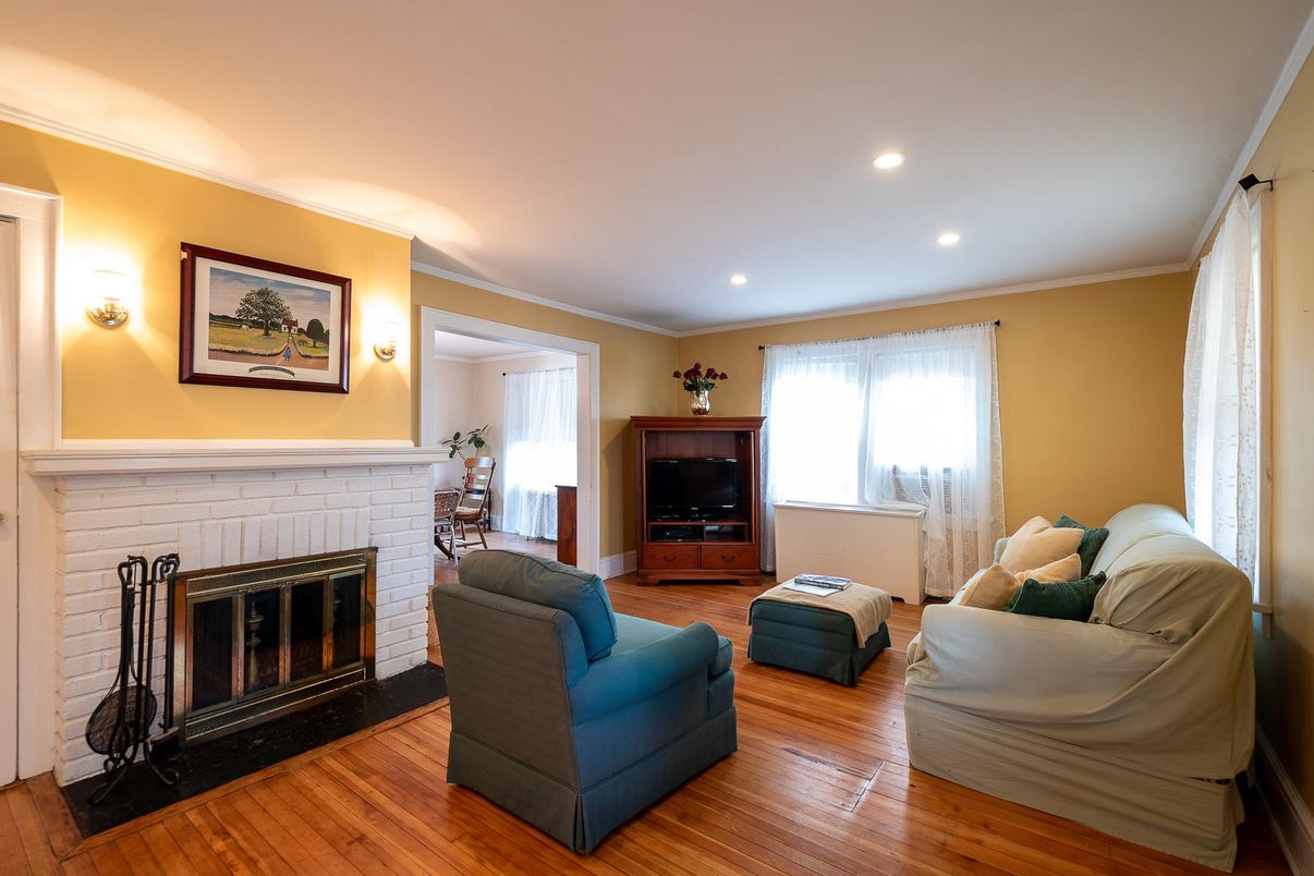 Fireplace, Interior, Recessed Lighting, Wood Texture Flooring