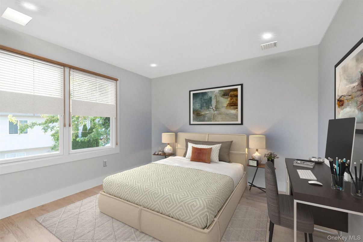Bedroom, Home Office, Interior, Recessed Lighting, Wood Texture Flooring