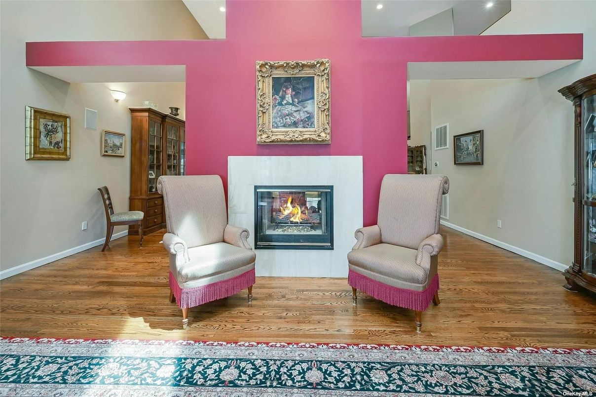 Fireplace, Interior, Recessed Lighting, Wood Texture Flooring