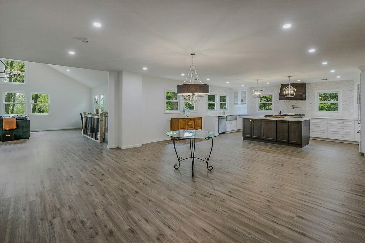 Interior, Kitchen, Pendant Lights, Recessed Lighting, Wood Texture Flooring