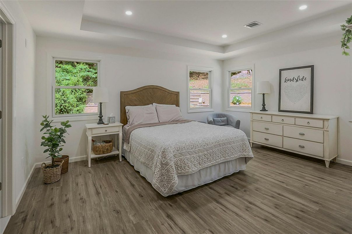 Bedroom, Interior, Recessed Lighting, Wood Texture Flooring