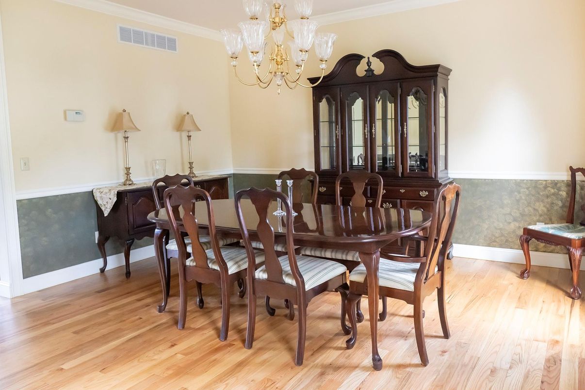 Chandelier, Dining room, Interior, Wood Texture Flooring