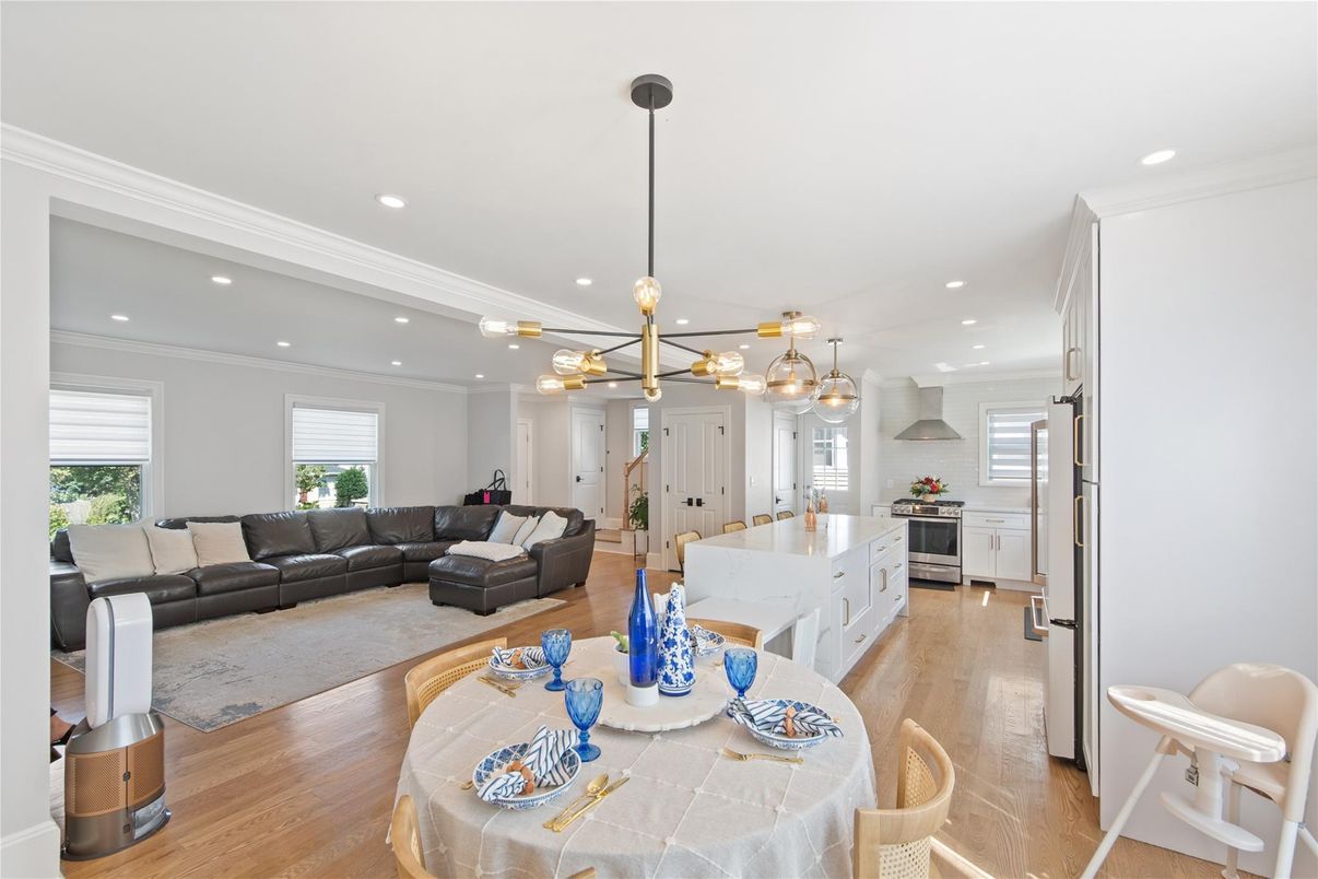Interior, Kitchen, Living room, Pendant Lights, Recessed Lighting, Stainless Steel Appliances, Wood Texture Flooring