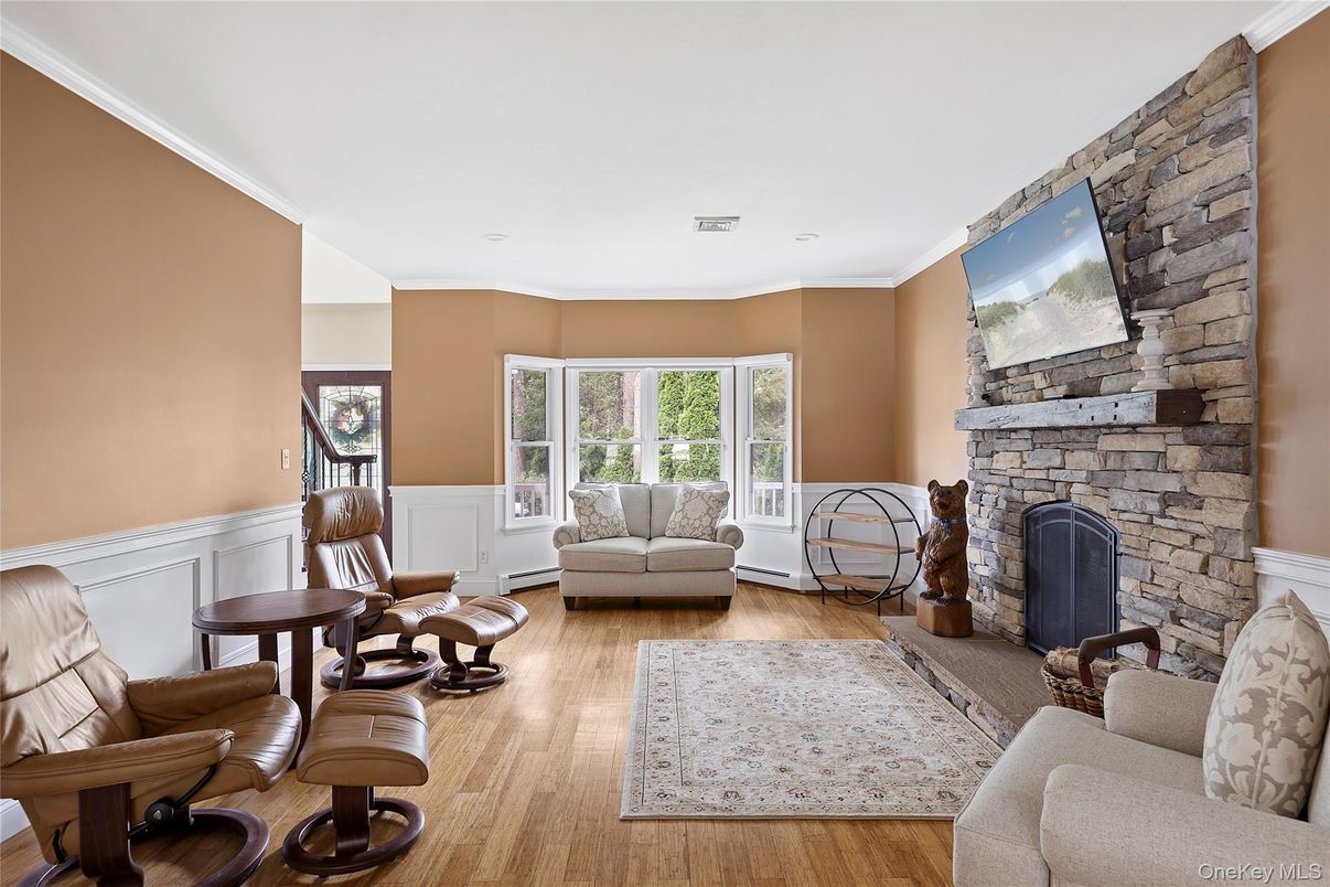 Fireplace, Interior, Living room, Stone Walls, Wood Texture Flooring