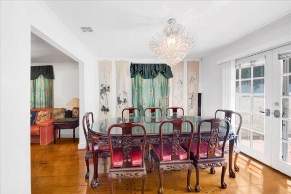Chandelier, Dining room, Interior, Wood Texture Flooring