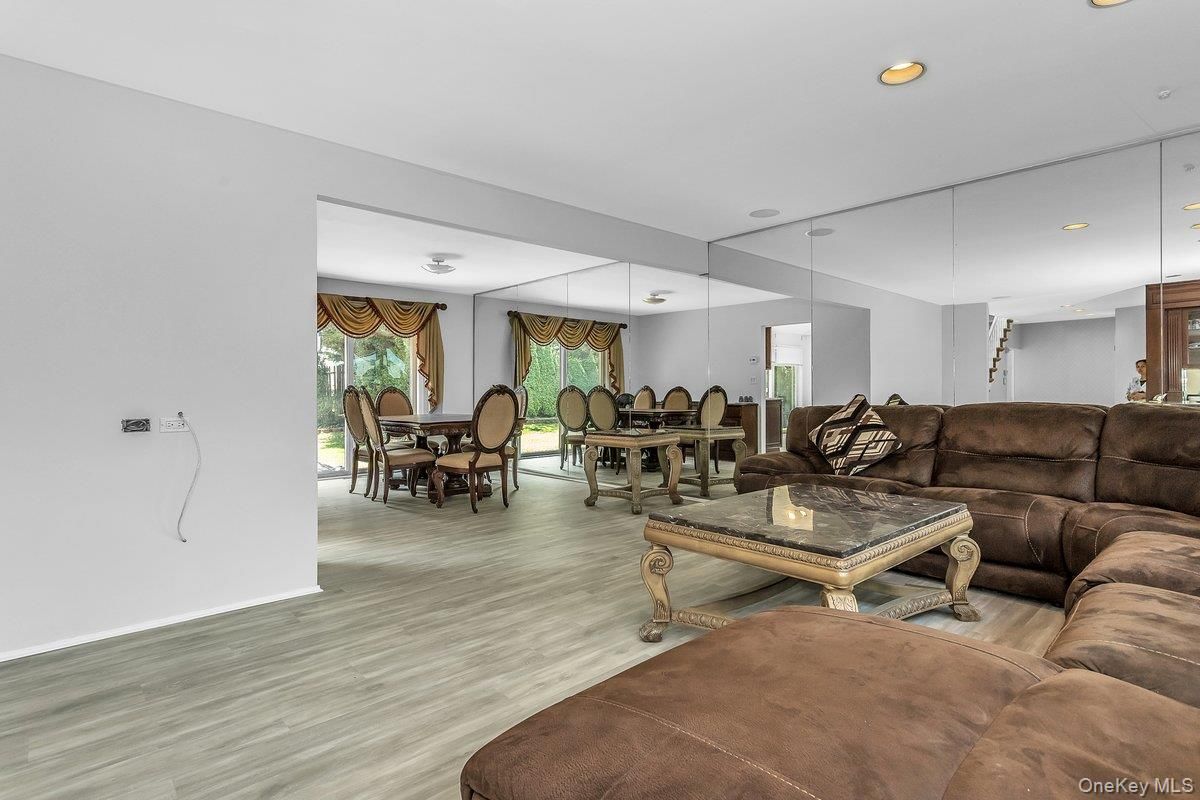 Dining room, Interior, Living room, Recessed Lighting, Wood Texture Flooring