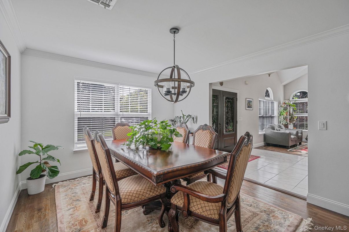 Dining room, Interior, Pendant Lights, Wood Texture Flooring
