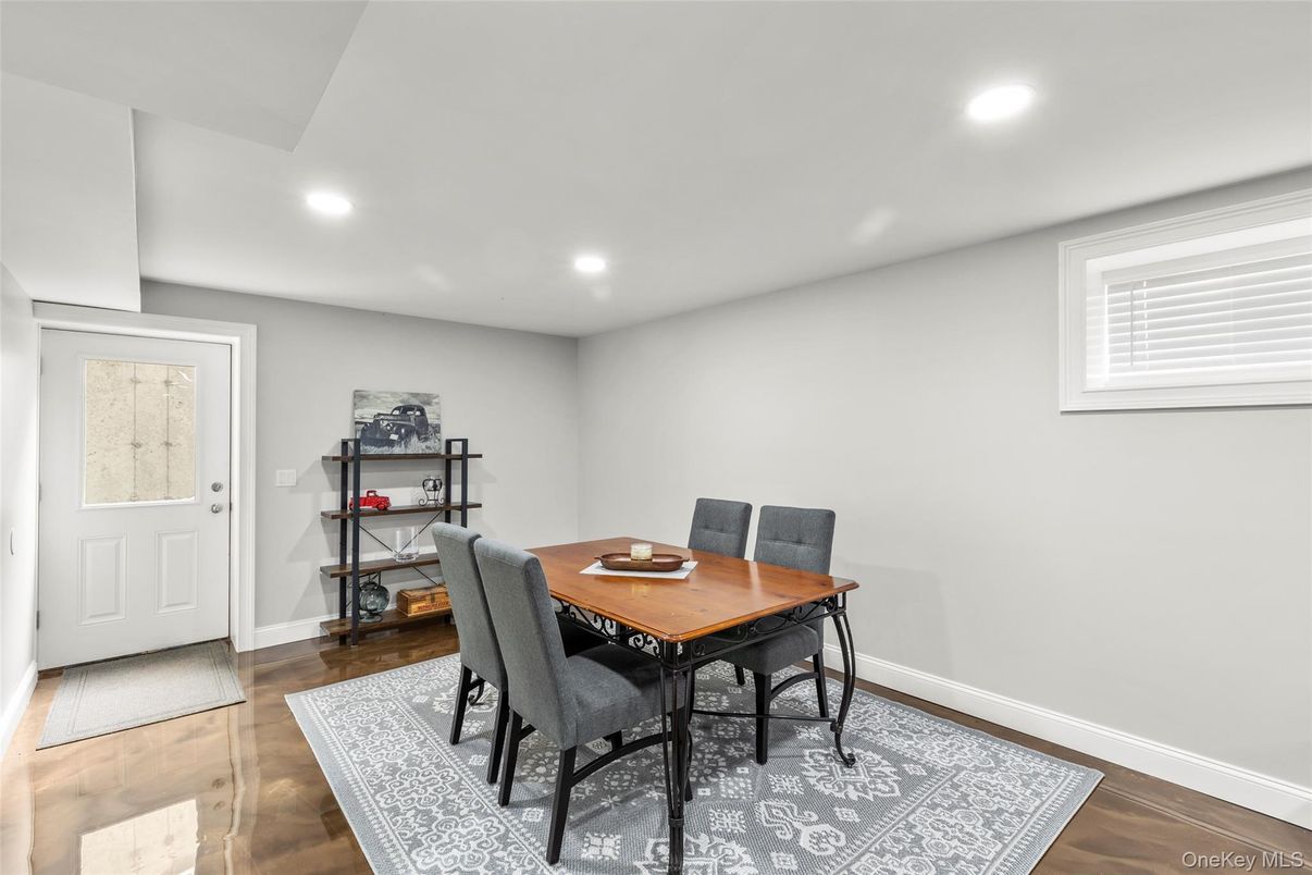 Dining room, Interior, Recessed Lighting, Wood Texture Flooring
