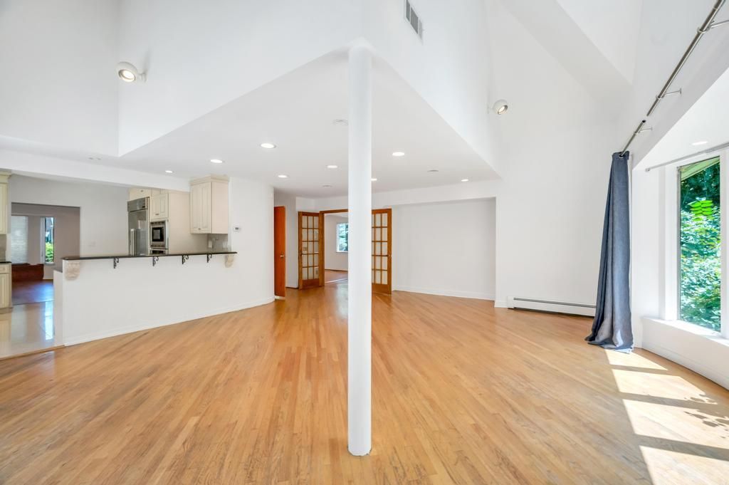 Empty room, Interior, Kitchen, Recessed Lighting, Wood Texture Flooring