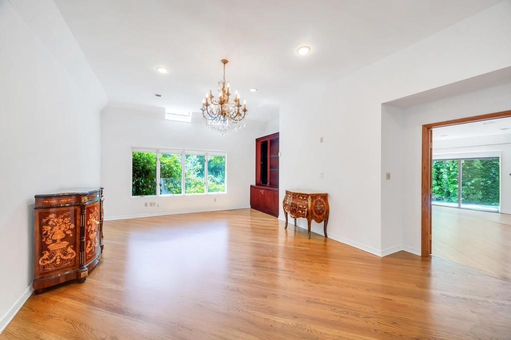 Chandelier, Empty room, Interior, Recessed Lighting, Wood Texture Flooring
