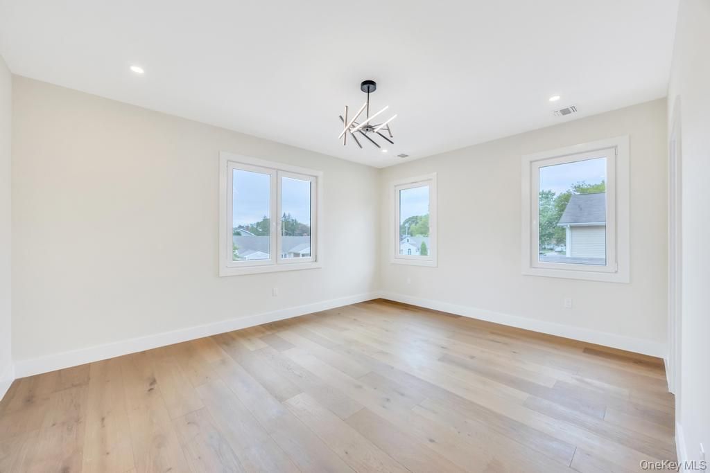 Empty room, Interior, Pendant Lights, Recessed Lighting, Wood Texture Flooring