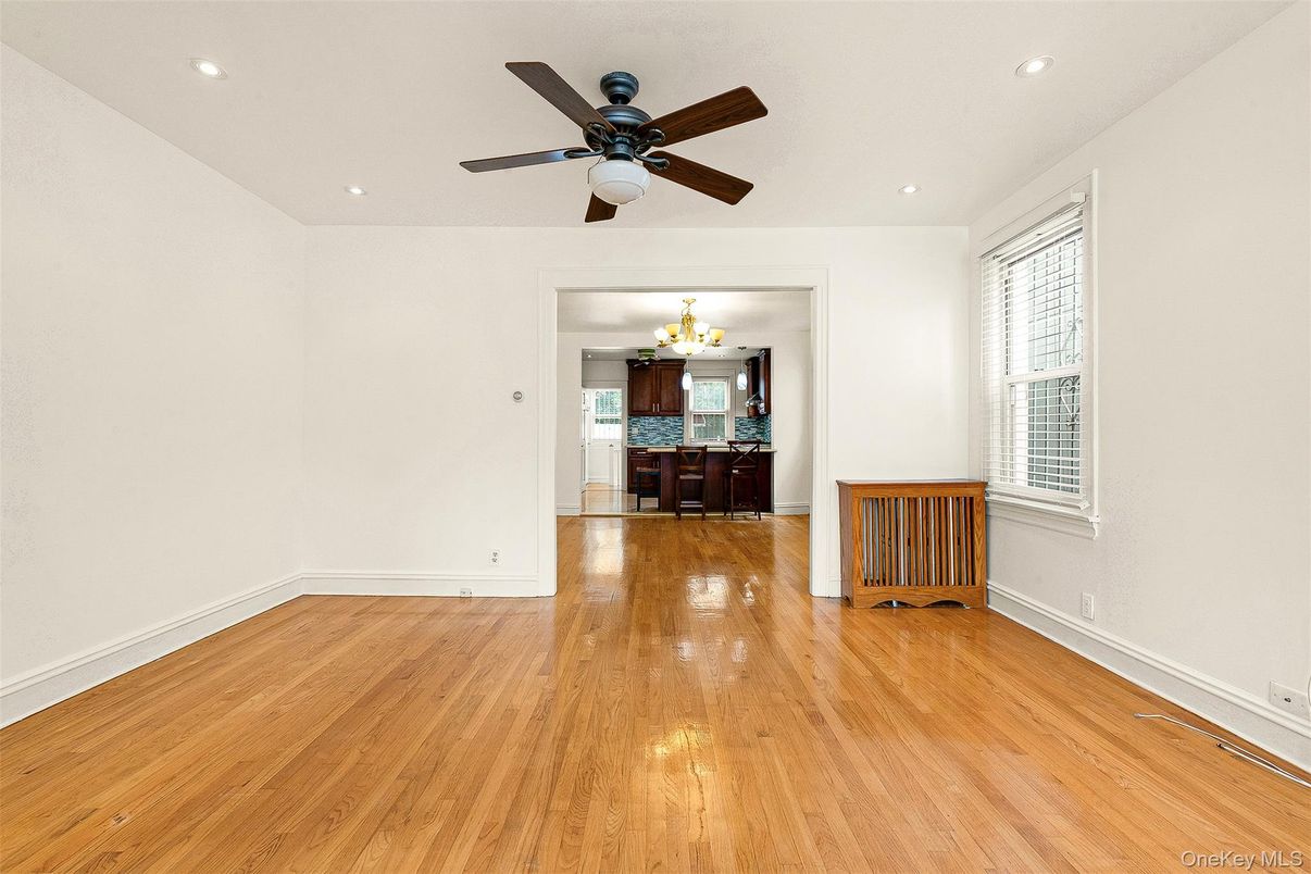 Empty room, Interior, Kitchen, Recessed Lighting, Wood Texture Flooring
