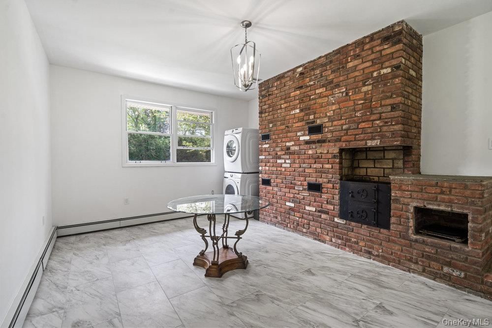 Fireplace, Interior, Marble, Pendant Lights, Stone Walls