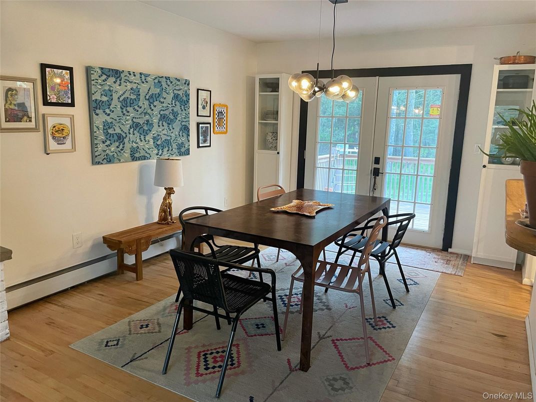 Dining room, Interior, Pendant Lights, Wood Texture Flooring