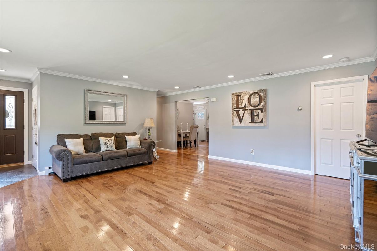Dining room, Interior, Kitchen, Living room, Recessed Lighting, Wood Texture Flooring