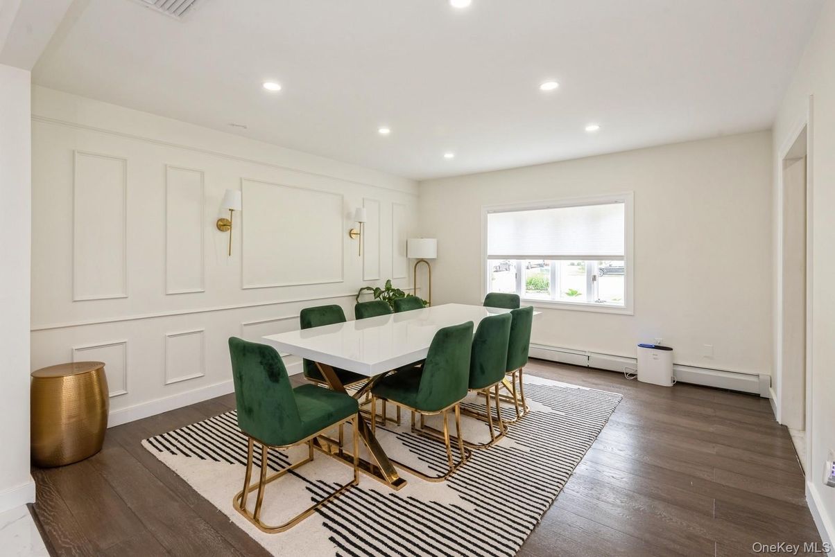 Dining room, Interior, Recessed Lighting, Wood Texture Flooring
