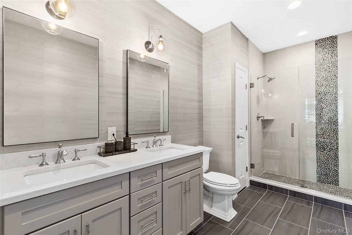 Bathroom, Dual Sink Vanities, Glass Shower, Interior, Recessed Lighting