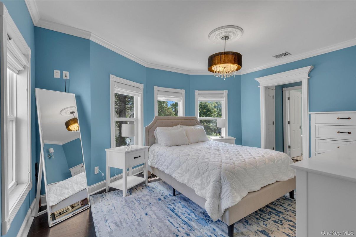 Bedroom, Chandelier, Interior, Wood Texture Flooring
