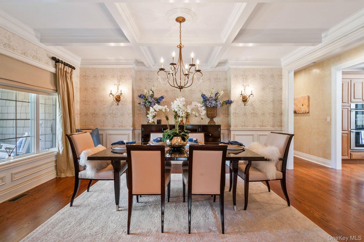 Chandelier, Dining room, Interior, Wood Texture Flooring