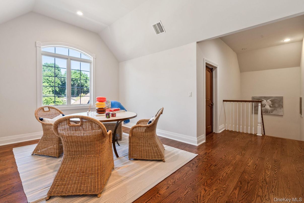 Dining room, Interior, Recessed Lighting, Wood Texture Flooring