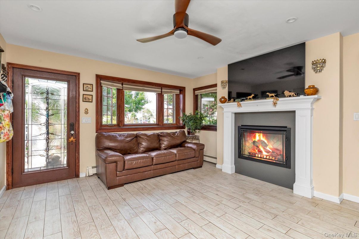 Fireplace, Interior, Recessed Lighting, Wood Texture Flooring