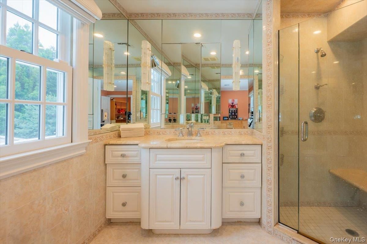 Bathroom, Glass Shower, Interior, Recessed Lighting