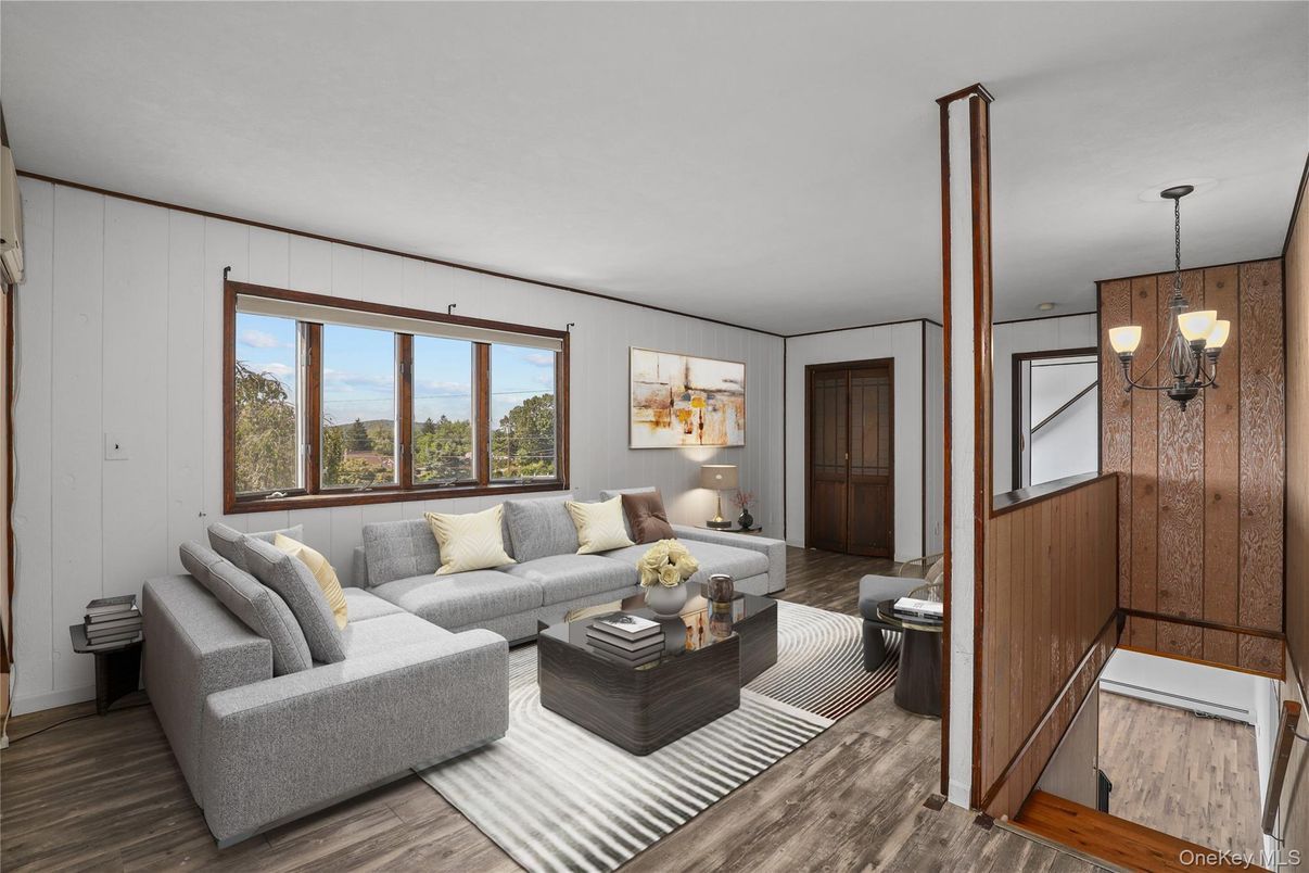 Interior, Living room, Pendant Lights, Wood Texture Flooring