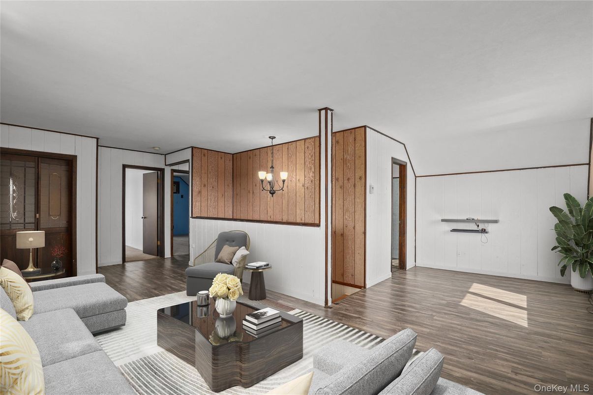 Interior, Living room, Pendant Lights, Wood Texture Flooring
