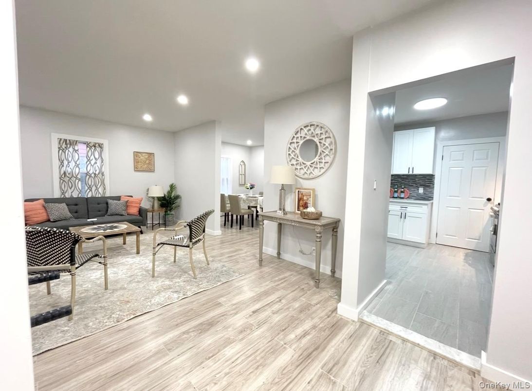 Dining room, Interior, Kitchen, Living room, Recessed Lighting, Wood Texture Flooring