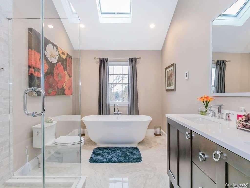 Bathroom, Dual Sink Vanities, Free Standing Baths, Glass Shower, Interior, Marble, Recessed Lighting