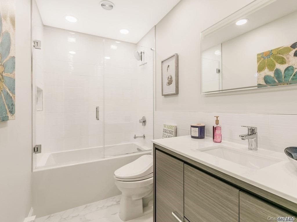 Bathroom, Glass Shower, Interior, Marble, Recessed Lighting