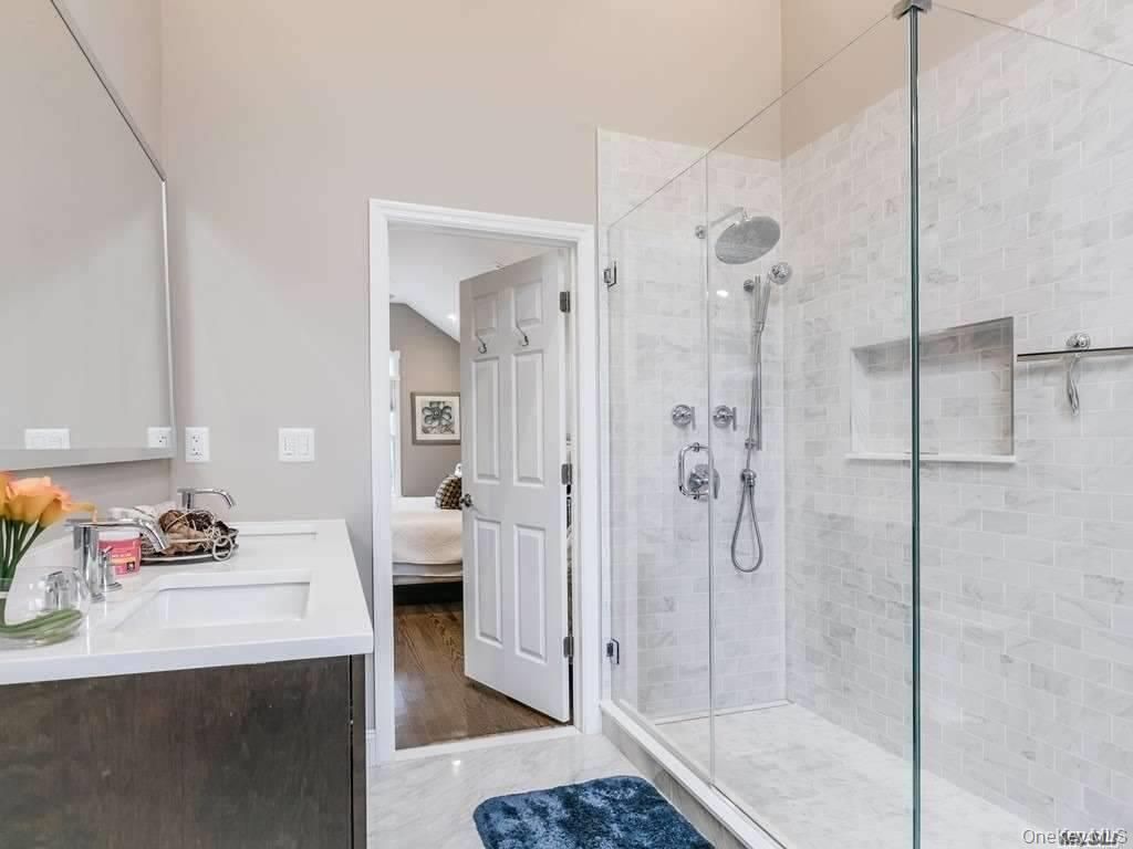 Bathroom, Glass Shower, Interior, Wood Texture Flooring