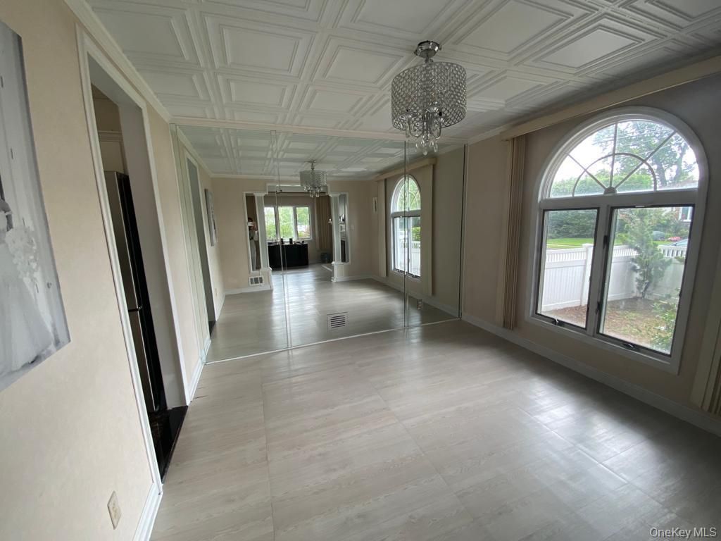 Chandelier, Empty room, Interior, Pendant Lights, Wood Texture Flooring