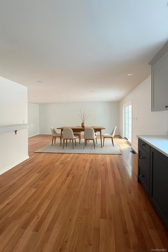 Dining room, Interior, Recessed Lighting, Wood Texture Flooring